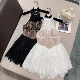 Vestidos casuais preparam 2022 chegadas de verão com mangas de renda com cintura alta de renda slim vestido curto slim gf731