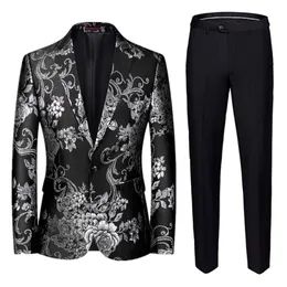 Men's Suits Blazers Left ROM Brand Jacquard Suit British Style Men Business Wedding Party Tuxedo Dress Blazer and Pant Slim Clothing 220922