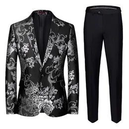 Mäns kostymer blazrar lämnade rom märke jacquard kostym brittisk stil män affär bröllop fest tuxedo klänning blazer och byxa smal kläder 220922