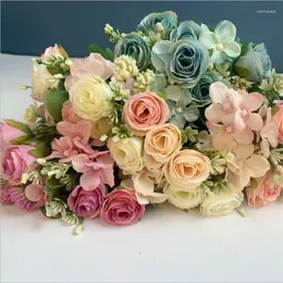 Flores decorativas segurando o buquê de casamento de rosa artificial pano de seda falsa rosa rosa branco champanhe dama de noiva Flor