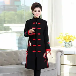 Ubranie etniczne Chiński styl Kobiety długie płaszcze zimowe haft haft tang mandarynkowy kołnierz bawełniany szat vintage rok 11883