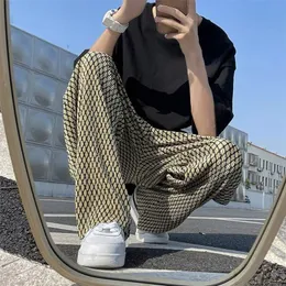 Męskie spodnie streetwear szeroko nogi w kratę dla mężczyzn Vintage worka harajuku moda męska odzież tachwearowa szkolna deskorolka 220922