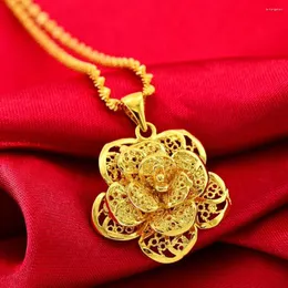 Pendant Necklaces Filigree Flower Chain Yellow Gold Filled Wedding Womens Accessories