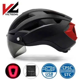 サイクリングヘルメットゴーグル付きビクトゴの自転車ヘルメットVISOR USB充電式ライトサイクリングヘルメットMTBマウンテンロードヘルメット大人男性女性T220921