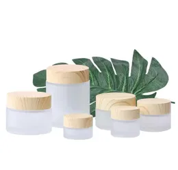 Packaging Bottles Frosted Glass Jar Cream Bottles Round Cosmetic Jars Hand Face Packing Bottle 5g 50g Jares With Wood Grain Cover