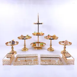 Вечеринка 8-16 ПК Crystal Metal Wedding Multi-Layer Cake Stand Set Set Festival Festival Display Tray