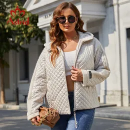 Kvinnor s plus storlek ytterkläder rockar Astrid Spring Women Parkas Diamond Mönster vadderad huva tröja Stitching Jacket quiltad AM10109 220922