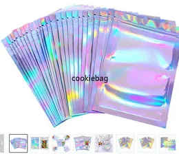 Packaging Bags 100 Pieces Resealable Smell Proof Bags Foil Pouch Bag Flat laser color Packaging for Party Favor Food Storage mylar