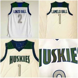 SJ NCAA CHINO HILLS HUSKIES High School Lamelo #1 Ball Jersey Home White Stitched Lonzo #2 Ball Basketball Jerseys Shirts Mix Order