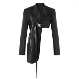 Kvinnors kostymer kvinnor svart oregelbunden sp￤nne blazer lapel l￥ng ￤rm l￶s passform jacka tidvatten v￥ren h￶sten 2022 b056