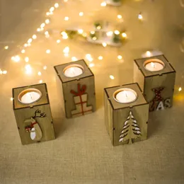 Nuovo candeliere in legno portacandele in cartone animato decorazione da tavola pianta vaso da fiori vassoio fai da te decorazioni per feste di Natale