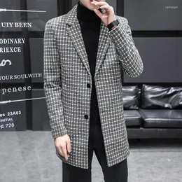 Lana da uomo Miscele da uomo Cappotto da uomo in tweed Autunno Inverno Giacca lunga spessa e calda Tendenza Versatile Miscela reticolare casual Lusso Abrigo Largo