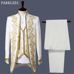 Męskie garnitury Blazers Mens England Style Tuxedo Suit Classic White Blazer Men Men Longline Prom Party Party 3 -Place Dress Homme Hombre 220922