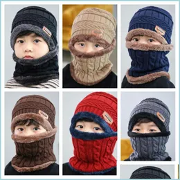 Lenças de chapéus de chapéus de infância chapéus de malha de inverno garotas chapéu de gorro Kids mais novo lenço de cachecol quente skl pescoço quente fugir dhseller2010 dhuro