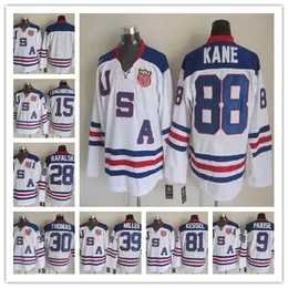 Wskt 2010 Team USA Hockey Jerseys 9 Zach Parise 88 Patrick Kane 81 Phil Kessel 28 Brian Rafalski 39 Miller 15 Langenbrunner Sticthed Blue White