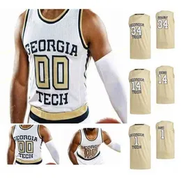 SJ Georgia Tech Yellow Jackets College Basketball Jersey 12 Khalid Moore 13 Coleman Boyd 14 David Didenko 2 Shembari Phillips Custom Stitched