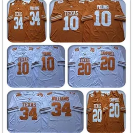 WSKT Billiga NCAA Vintage Texas Longhorns College Jerseys Football 10 Vince Young 34 Ricky Williams 20 Earl Campbell Yellow White Stitched Jersey