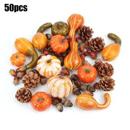 Party Decoration 50pcs Artificial Pumpkin Autumn Fall Festival Halloween Garden Table Decor Home Ornament 220921