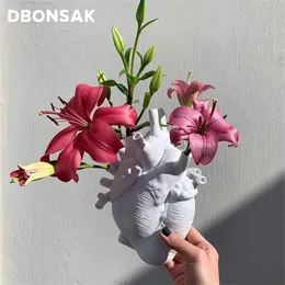 Vazolar İskandinav simülasyonu anatomik kalp şekli çiçek vazo kalp atışı reçine pot sanat heykel masaüstü bitki ev dekor 220921