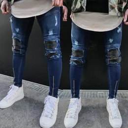Herren Jeans 2022 Mode Angst vor Menschen Gott Skinny zerrissen Slim gerade Jogger Leder Patchwork Biker Streetwear Herren
