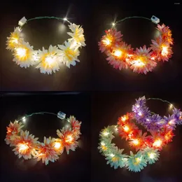 Decorative Flowers Luminous Garland Tourist Attractions Forest Girl Rattan Rose Headwear LED Headband Wedding Party Hair Band Accessories