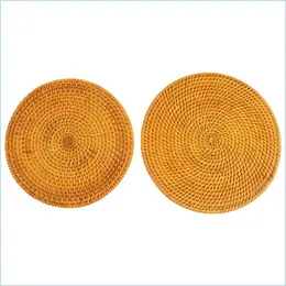 Mats Pads 2Pcs Rattan Weave Cup Mat Hand-Made Crafts Coasters Home Decoration Drop Delivery 2021 Garden Kitchen Dining Bar Mxhome Dhzmu