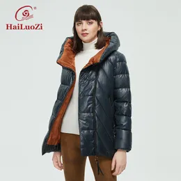 여성의 플러스 사이즈 겉옷 코트 Hailuozi 겨울 재킷 클래식 트라이 지퍼 짧은 슬림 여성 코트 따뜻한 패션 후드 가드 파카 65 220922