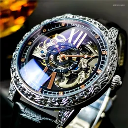 Wristwatches Trendy Carved Design Automatic Mechanical Watch Men's Waterproof Novel Retro Versatile Series Self Winding Horloge Man