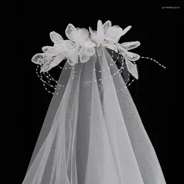 أغطية الرأس موري على غرار الحجاب الرومانسي جنية جميلة الدانتيل زهرة فرنسية قصيرة الأزياء الزفاف زخرفة شعر الزفاف