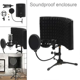 Microphone Isolation Shield Tripod Pop Filter Shockproof Frame Set Curved Surface Wind Screen Foldable 3/8 to 5/8 Inch Screw