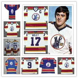 WSKT Custom Kansas City Scouts Hokej na studiach mężczyzn Simon Nolet Denis Herron Steve Durbano Białe Blue Alternate 1974-1976 Vintage Name Koszulki