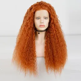 Karizma Uzun Afro Kıvırcık Dantel Ön cephesi Ginger Ginger Gluoneless Sentetik Frontal Isı Dayanıklı Elyaf Saç