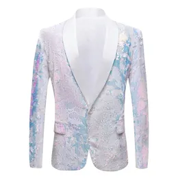 Abiti da uomo Blazer Uomo Velluto bianco puro Paillettes color fantasia Cantanti da night club Matrimonio Sposo Prom Tuxedo Giacca da uomo slim fit Blazer 220922