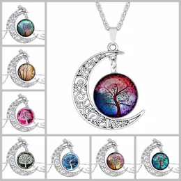 Vintage Tree of Life Halsband Time Stone Hollow Moon Pendant Halsband Fashion Jewelry