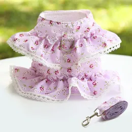 Dog Collars Lace Harness Vest Floral Print Cat Traction Rope Leash Lead For Small Puppy Cute Dogs Chihuahua Walking