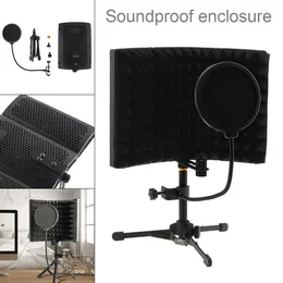 Microphone Isolation Shield Tripod Pop Filter Set Curved Surface Wind Screen Foldable 3/8 to 5/8 Inch Screw Absorbing Foam