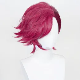 Party Supplies Game Arcane Vi Cosplay Wig 30cm Deep Rose Short Heat Resistant Synthetic Hair Woman And Man Role Play Wigs