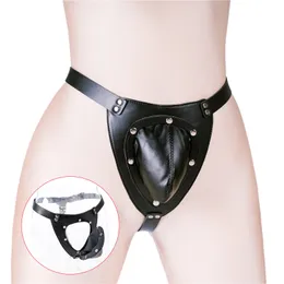 Briefs Panties Leather Thong With Detachable Penis Cage BDSM Men's Chastity Pants Adjustable Chastity Belt Bondage Panty Erotic Fetish Lingerie 220922