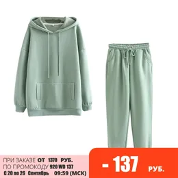 Kadınlar iki parçalı pantolon tangada sonbahar kış kadın eşofman kalın polar% 100 pamuk takım elbise 2 adet set hoodies sweatshirt ve pantolon takımları 6L17 220922