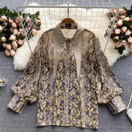 Women's Blouses TSXT Ladies Autumn Dress Design Sense Of Personality Trend Lapel Single Breasted Stitching Print Snakeskin Long Sleeve Shirt