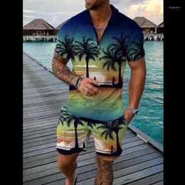 Tute da uomo 2022 Summer Men Sport Suit 2 pezzi Set manica corta Polo Shirt Pantalone maschile Coconut Tree Casual abiti oversize