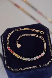 22092207 Bracciale a catena di gioielli da donna arcobaleno zaffiro rotondo au750 oro giallo 18 carati 16/18 cm pietre preziose regolabili idea regalo per ragazza di moda