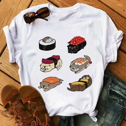 Kvinnors T-skjortor Puppy Sushi Graphic Print T-shirt Kvinnor Harajuku Estetiska vita toppar Casual Tshirt 2022 Summer Fashion Female Shirt