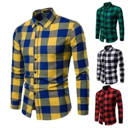 Men's Casual Shirts Plaid Long Sleeve Business Dress Shirt Tops Slim Fit Formal 220922