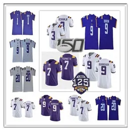 WSKT College Football NCAA Jersey 7 Tyrann Mathieu 7 Patrick Peterson 5 Guice White Purple Stitched رخيصة 150th 125