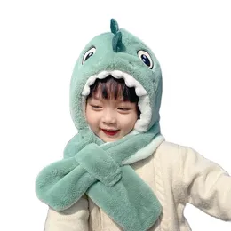 Scarves Wraps Hats Scarves Gloves Sets Doit Cartoon Dinosaur children winter hats beanies set kids Child Knitted fur hat scarf boys girls Earflap caps