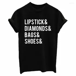 Damskie koszulki damskie koszulka koszulka szminka torby diamenty buty do druku kobiet tshirt bawełniany swobodny zabawny dla lady top tee hipster statek
