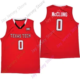 NIK1 2021 새로운 NCAA Texas Tech Jerseys 0 Mac McClung College 농구 저지 레드 사이즈 청소년 성인 모든 스티치 자수