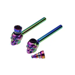 Metal smoking pipes Electroplating rainbow color skull head hand pipe wholesale screw removable assembled smoking-pipe cross-border