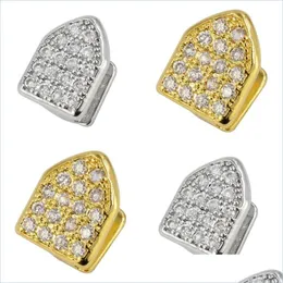 Grillz Dental Grills Iced Out Zircon Gold Teeth Grillz Micro Pave Top and Bottom Grills Single Tooth Caps Vampire Jewel DHSeller2010 DHGNG